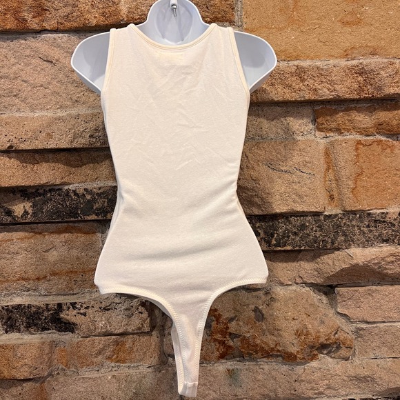 Madewell Indie Henley Neutral Cream Tank Top Thong Bodysuit Sz Small - Picture 5 of 8